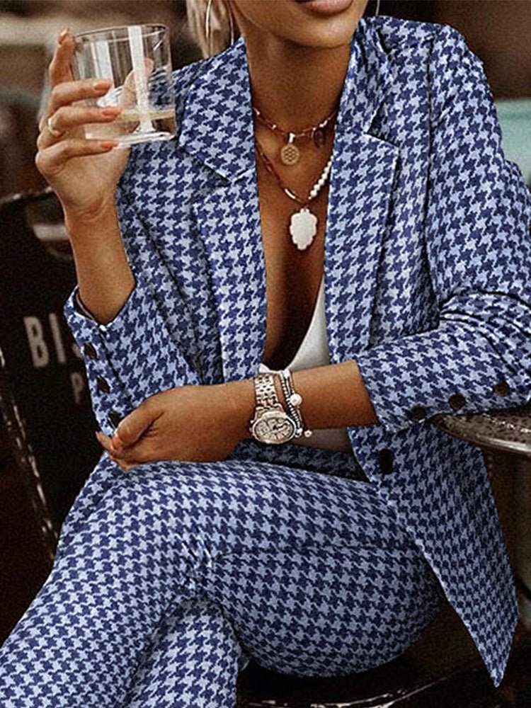 GR | Women's Check Slim Blazer & Trousers Two Piece Set