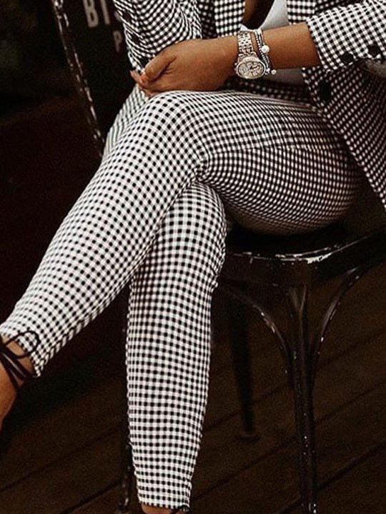 GR | Women's Check Slim Blazer & Trousers Two Piece Set