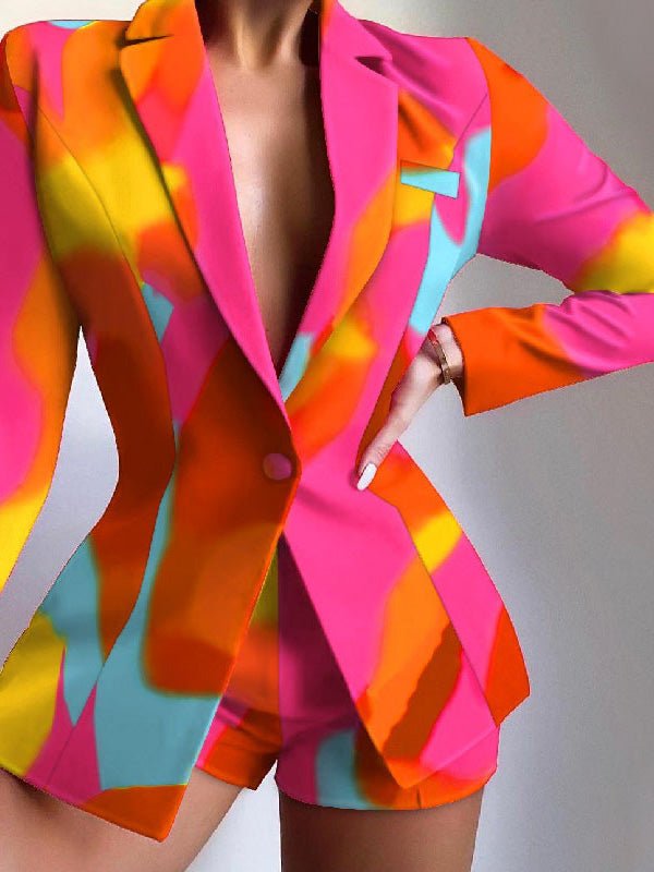 GR | Women's Set Printed Blazer Shorts Two-Piece Set