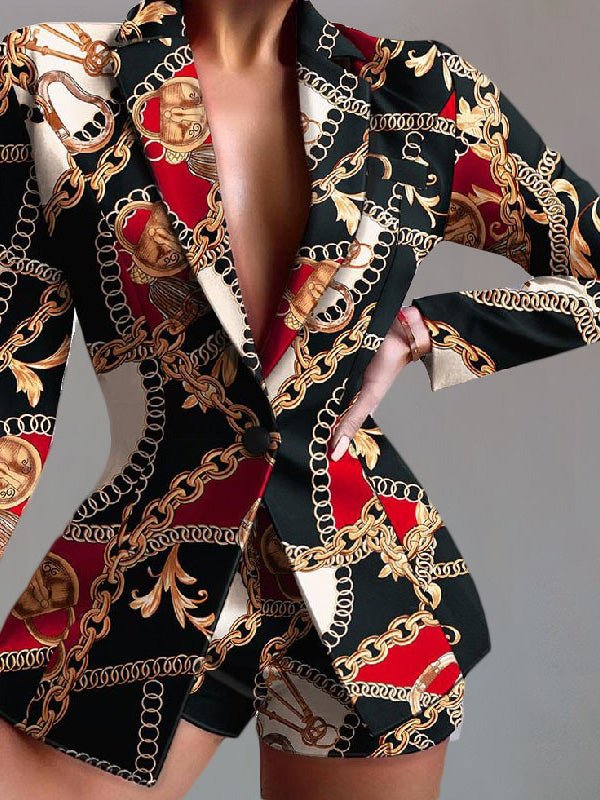 GR | Women's Set Printed Blazer Shorts Two-Piece Set