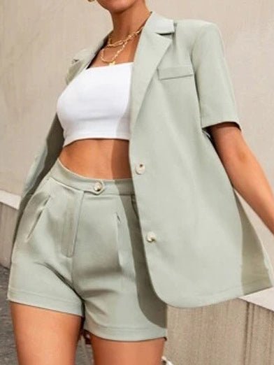 GR | Women's Set Solid Blazer & High Waist Shorts 2 Piece Set