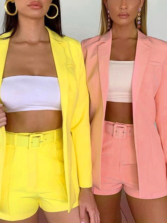 GR | Women's Set Solid Collar Suit Shorts Split Set