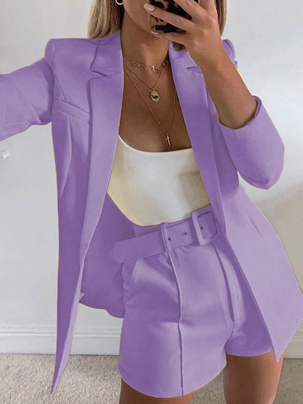 GR | Women's Set Solid Collar Suit Shorts Split Set