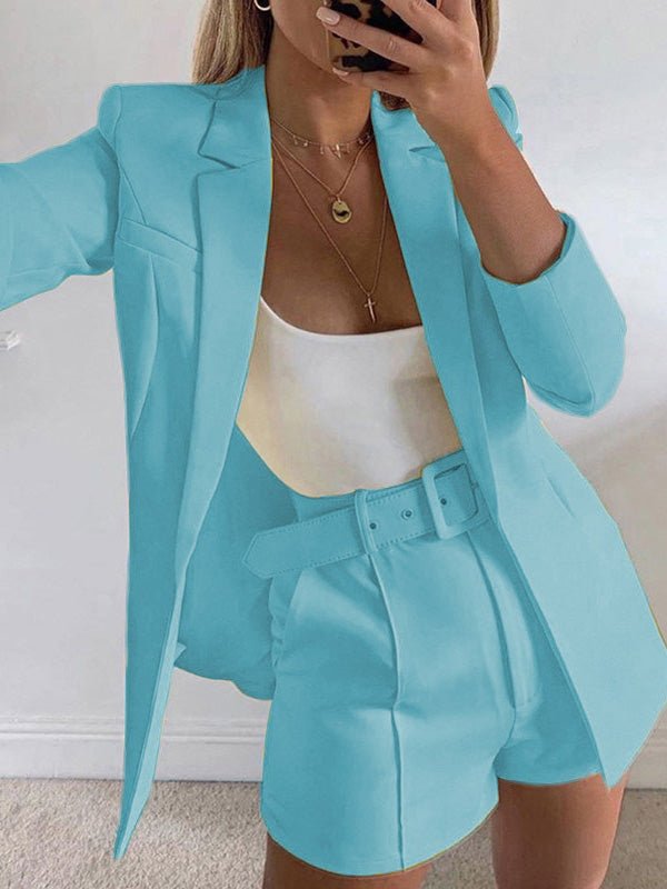 GR | Women's Set Solid Collar Suit Shorts Split Set