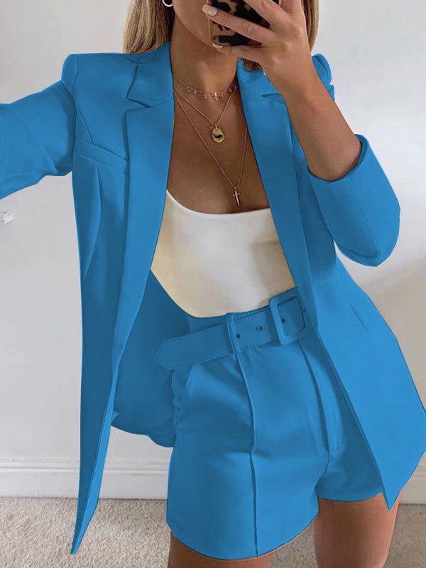 GR | Women's Set Solid Collar Suit Shorts Split Set