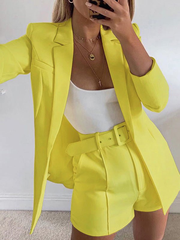 GR | Women's Set Solid Collar Suit Shorts Split Set