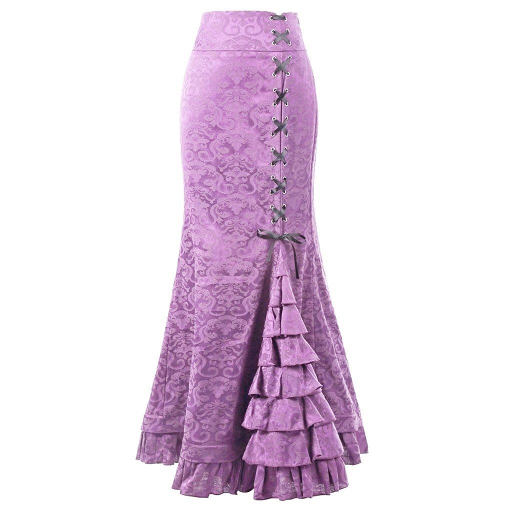 GR | Women's Mermaid Long Ruffle Slim Fit Fishtail Lace-up Skirt