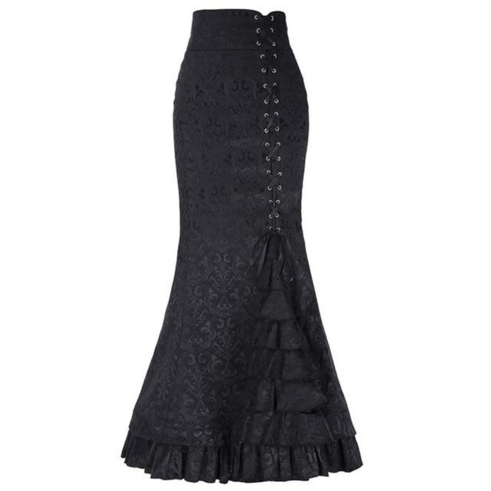 GR | Women's Mermaid Long Ruffle Slim Fit Fishtail Lace-up Skirt