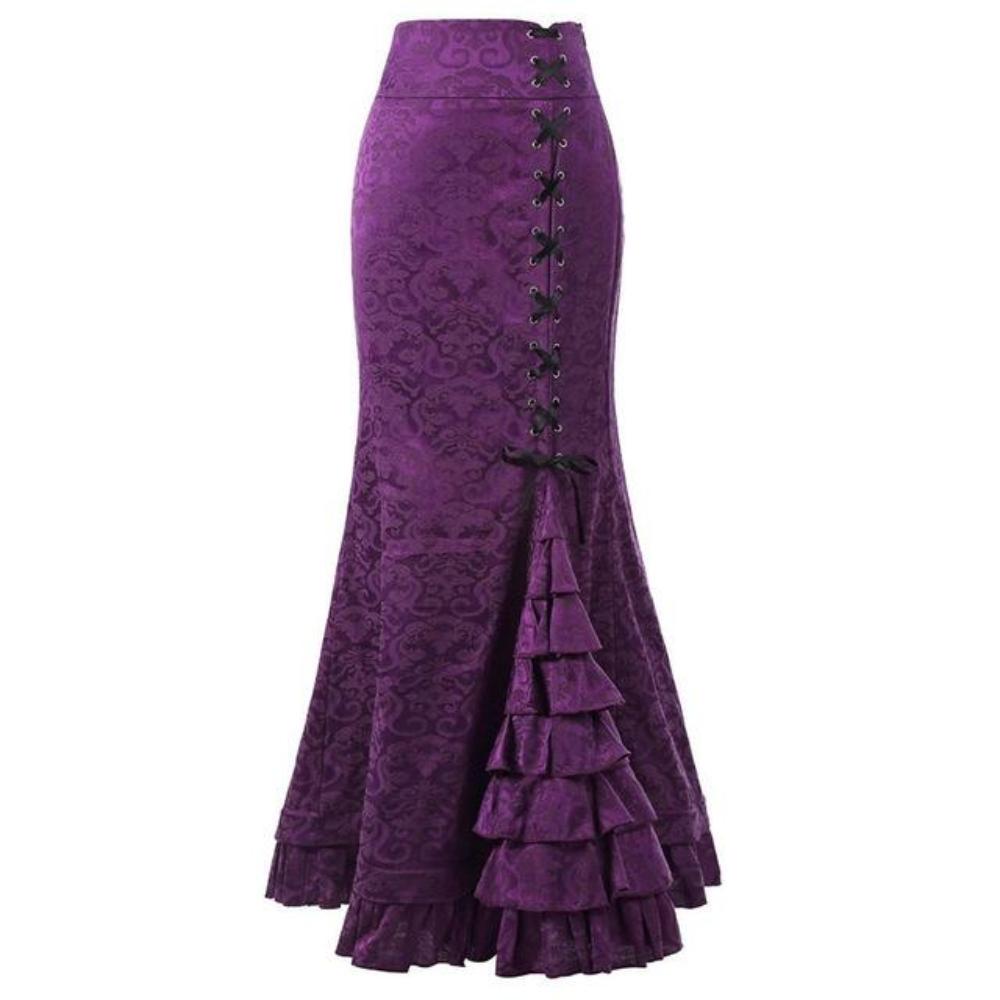 GR | Damen Mermaid Lange Rüsche Schlank Fit Fishtail Schnürrock