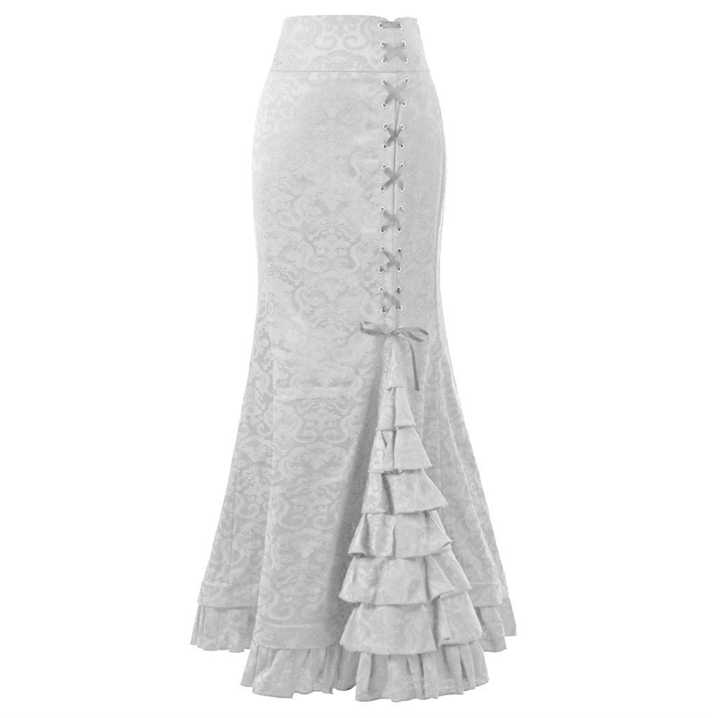 GR | Damen Mermaid Lange Rüsche Schlank Fit Fishtail Schnürrock