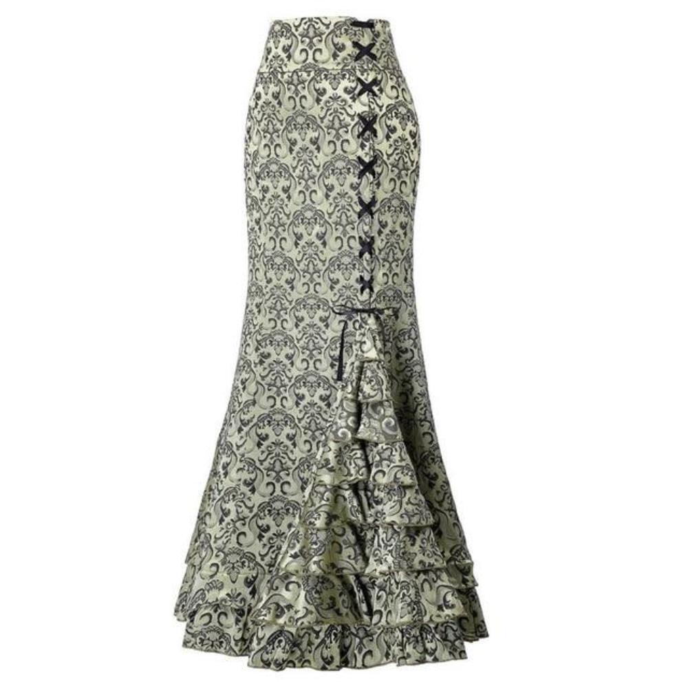 GR | Women's Mermaid Long Ruffle Slim Fit Fishtail Lace-up Skirt
