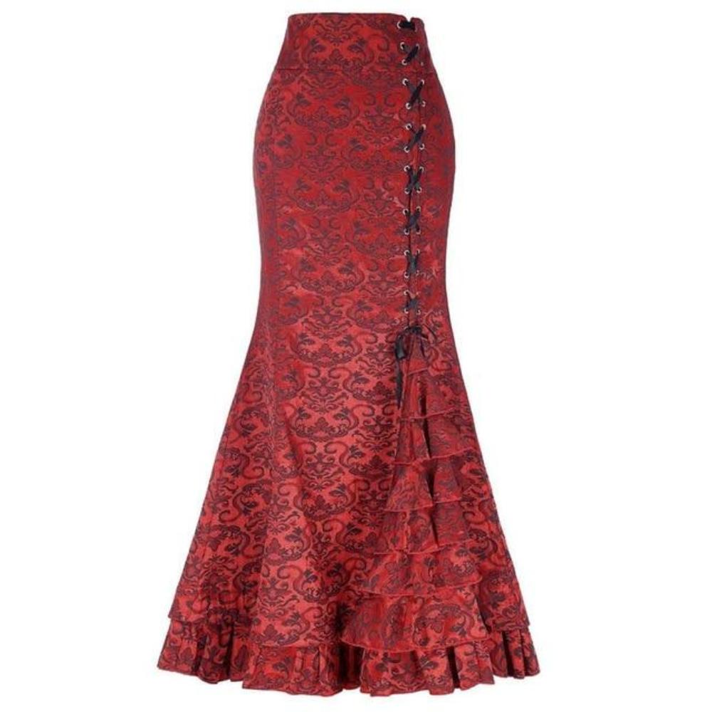 GR | Women's Mermaid Long Ruffle Slim Fit Fishtail Lace-up Skirt