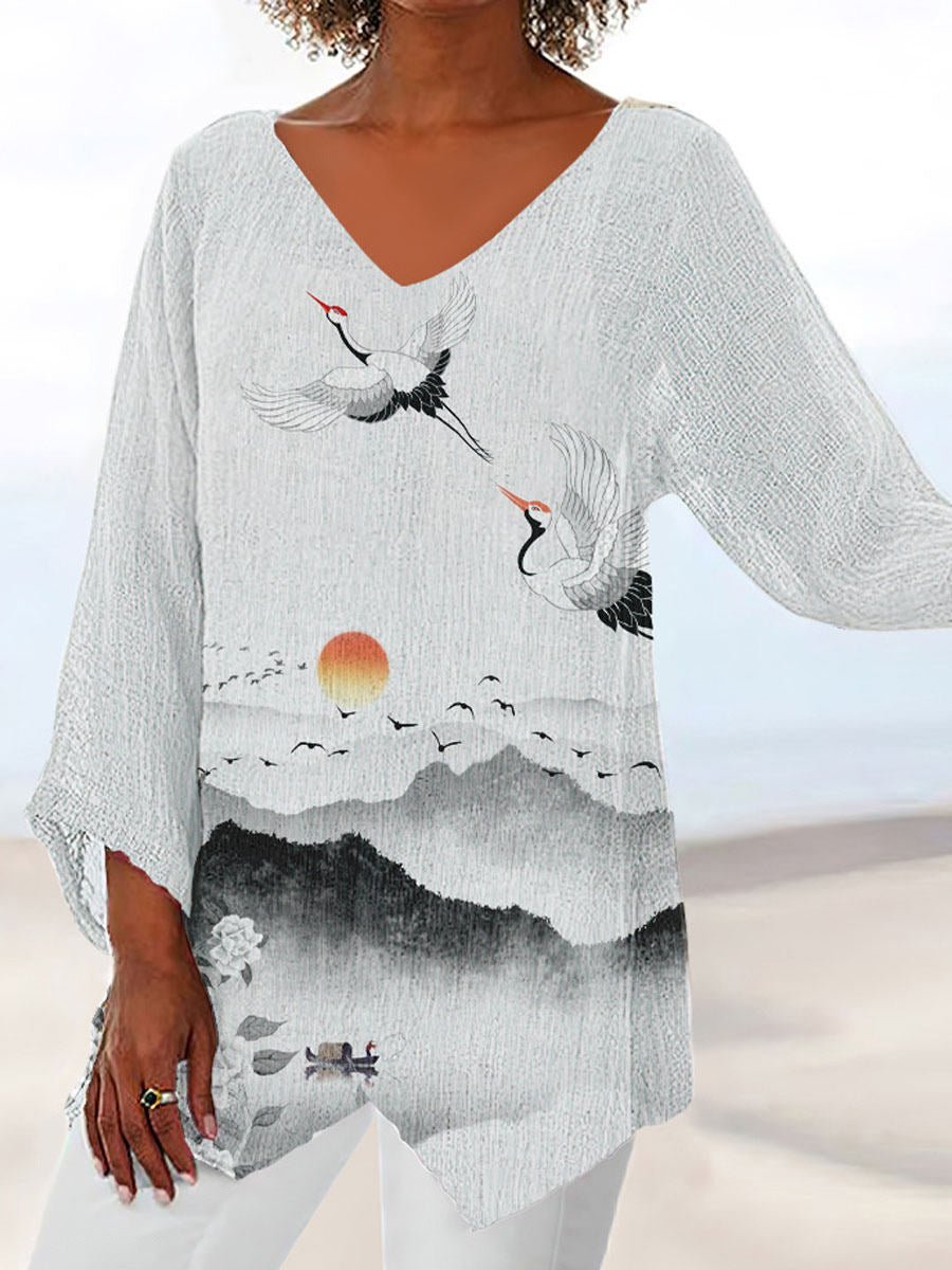 GR | Damen T-Shirts Locker Print V-Ausschnitt Kurze Ärmel T-Shirt