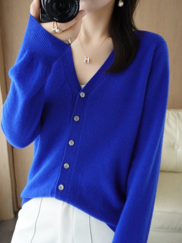 GR | Damen V-Ausschnitt Knopfverschluss Langarm Cardigan