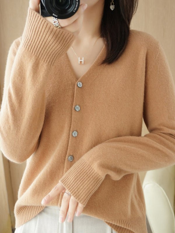 GR | Damen V-Ausschnitt Knopfverschluss Langarm Cardigan