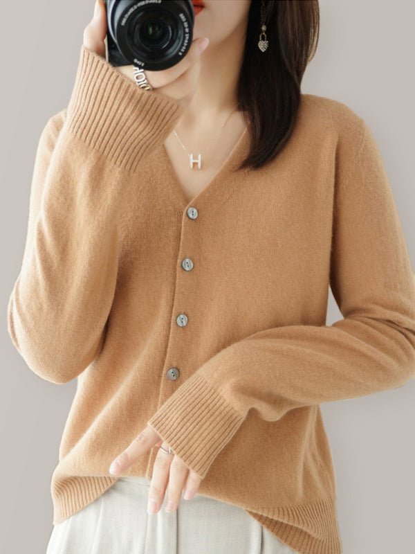 GR | Damen V-Ausschnitt Knopfverschluss Langarm Cardigan