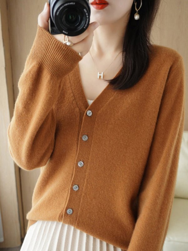 GR | Damen V-Ausschnitt Knopfverschluss Langarm Cardigan