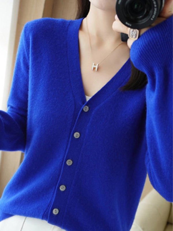 GR | Damen V-Ausschnitt Knopfverschluss Langarm Cardigan