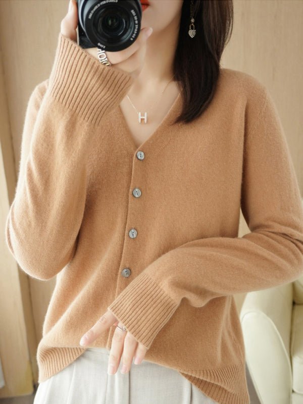 GR | Damen V-Ausschnitt Knopfverschluss Langarm Cardigan