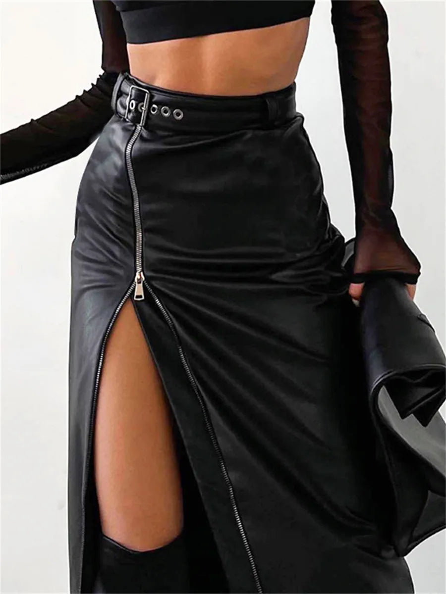 GR - Elegant PU leather pencil skirt with high waist and zipper