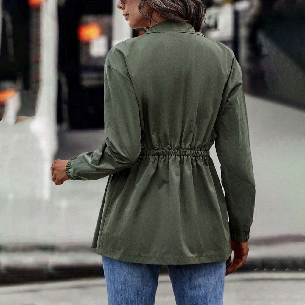 GR - Women's khaki casual drawstring jacket