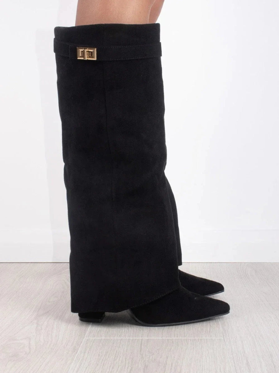 GR | Elegant women's boots made of high-quality suede with golden accents