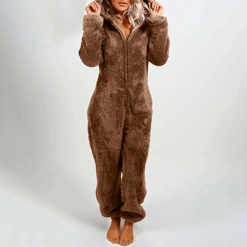 GR | Playful Teddy Bear Women's Jumpsuit Soft Plush Pajamas