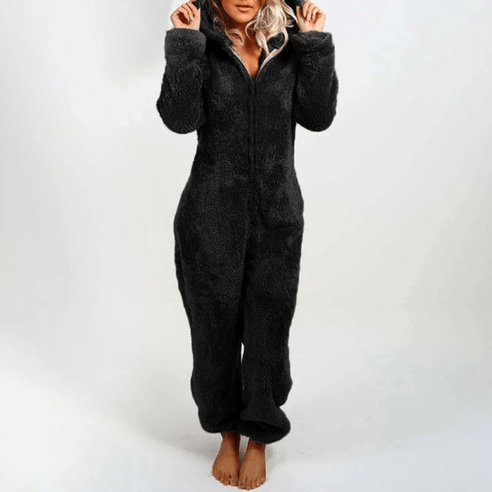 GR | Playful Teddy Bear Women's Jumpsuit Soft Plush Pajamas