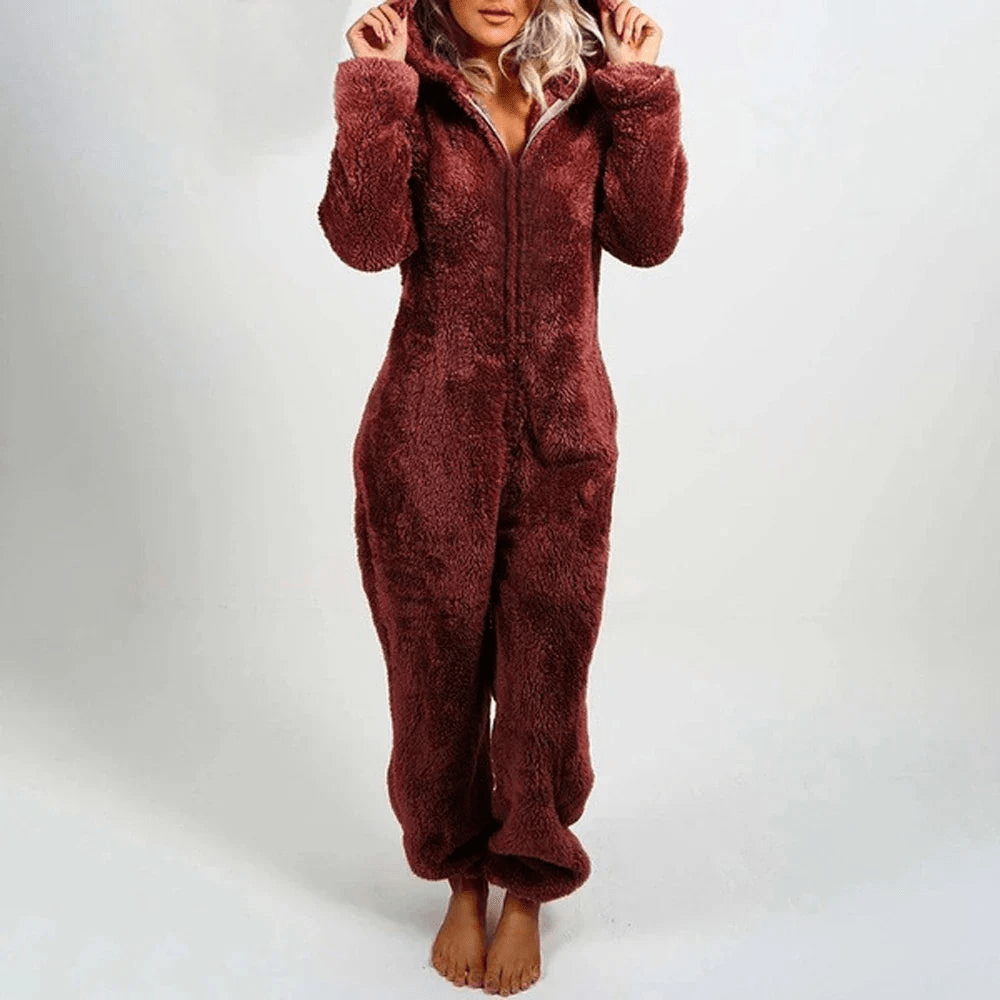 GR | Playful Teddy Bear Women's Jumpsuit Soft Plush Pajamas