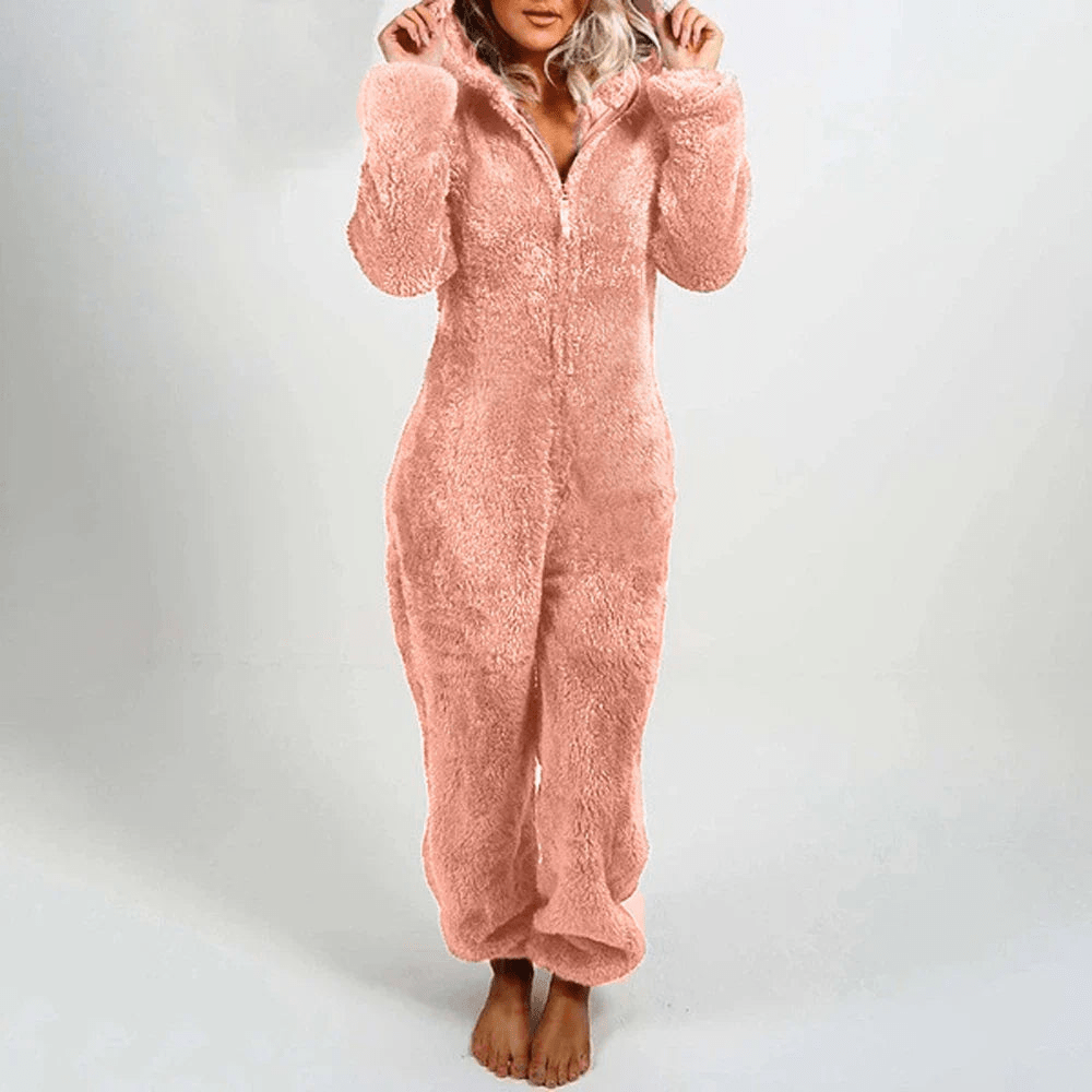 GR | Playful Teddy Bear Women's Jumpsuit Soft Plush Pajamas