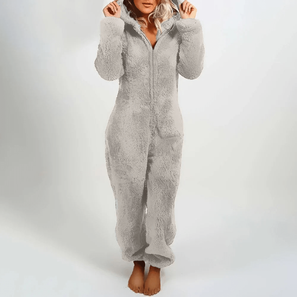 GR | Playful Teddy Bear Women's Jumpsuit Soft Plush Pajamas