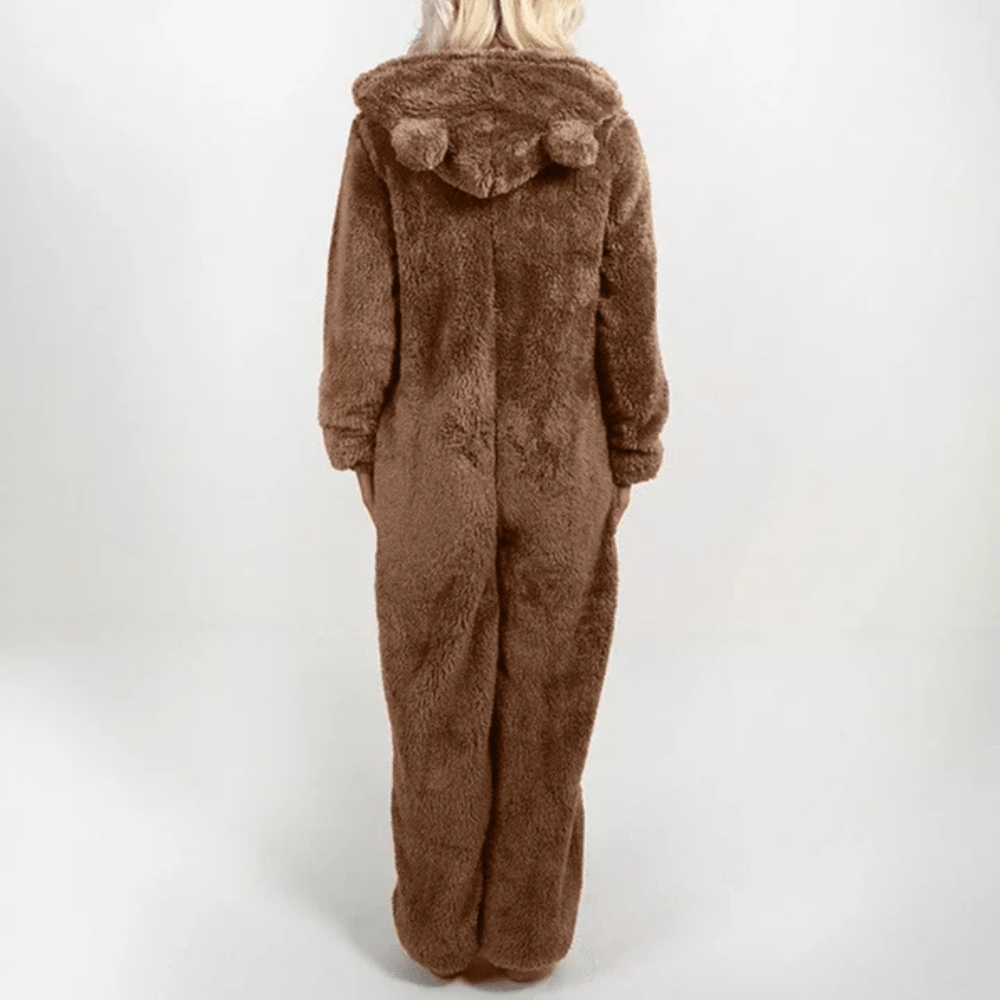 GR | Playful Teddy Bear Women's Jumpsuit Soft Plush Pajamas