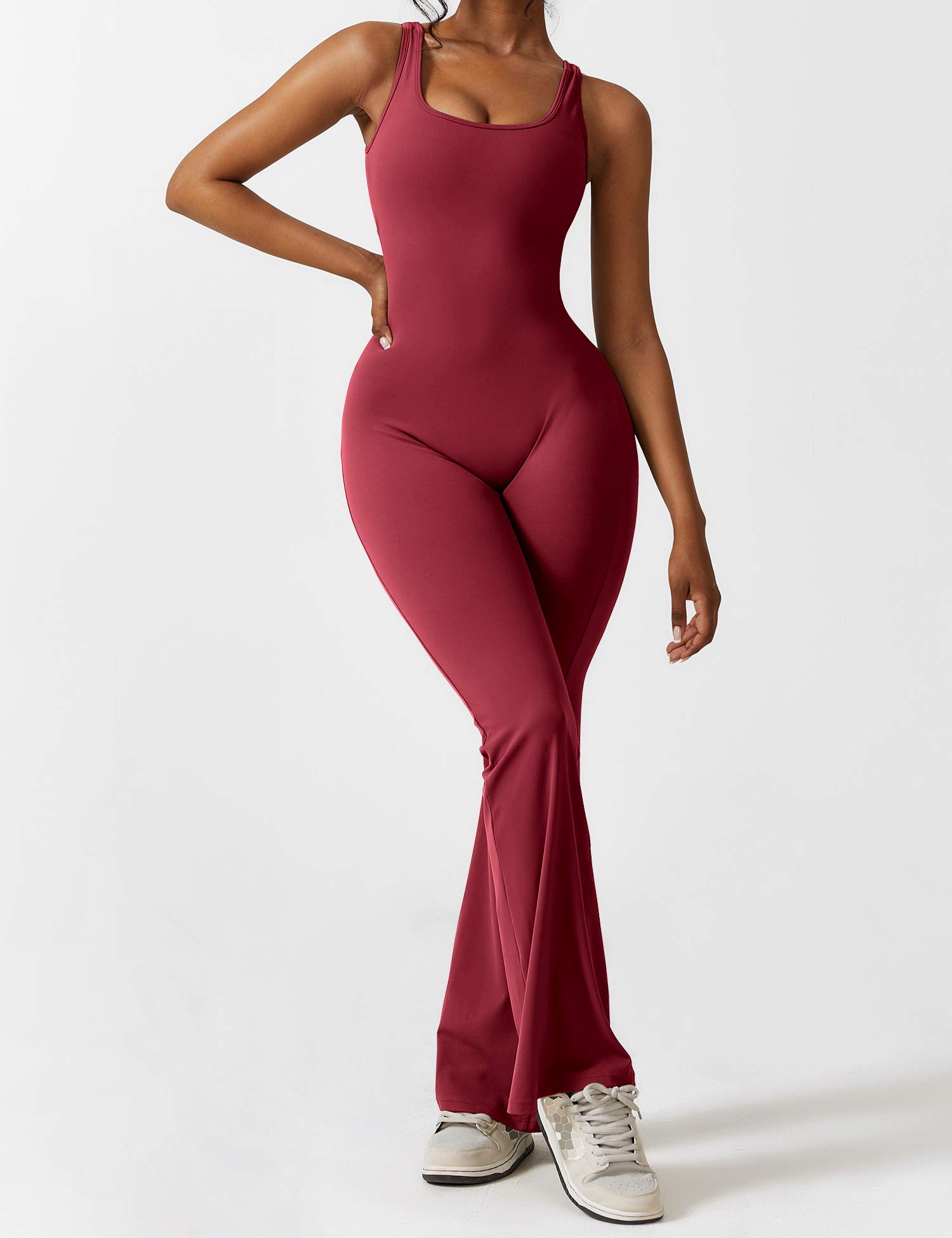 GR | V-back flared jumpsuit