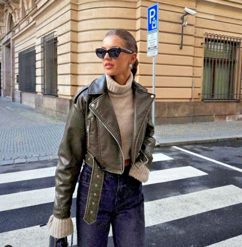 GR | Black Leather Jacket for Women